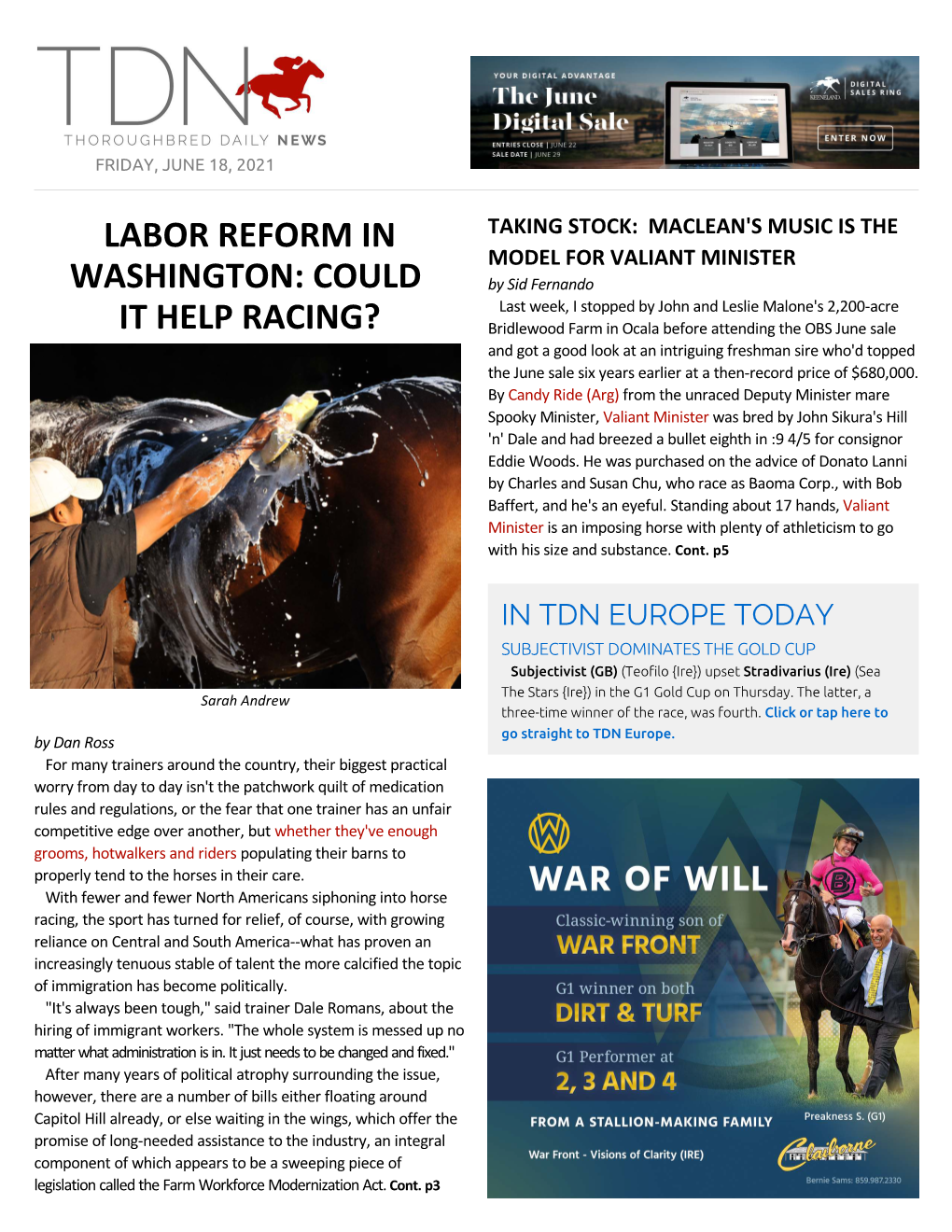 Labor Reform in Washington: Could It Help Racing?