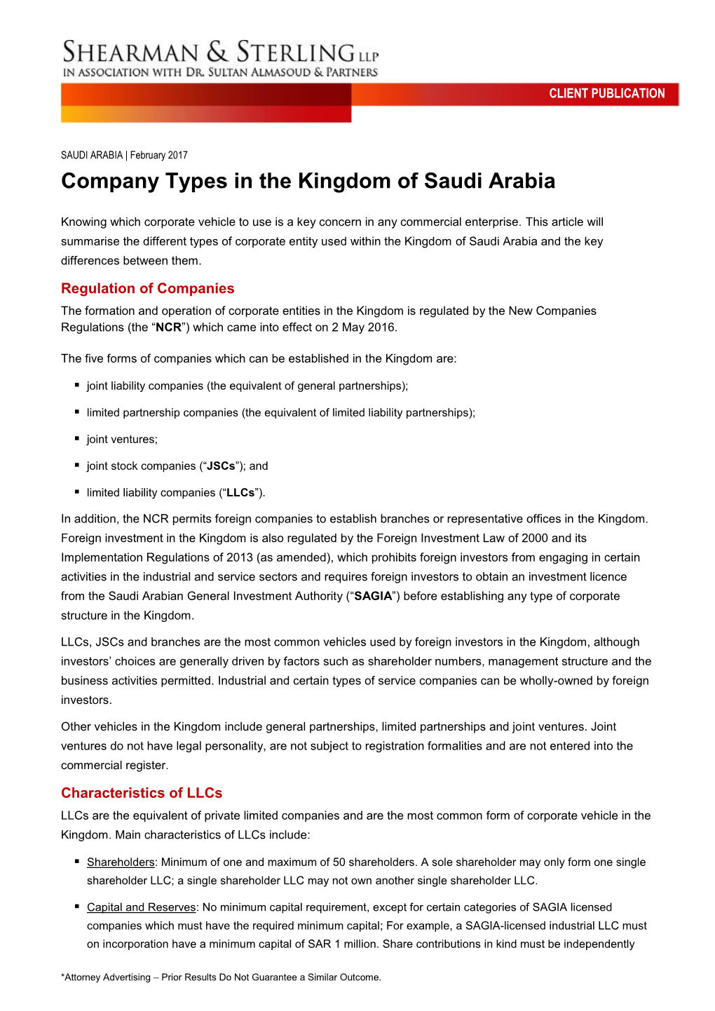 Company Types in the Kingdom of Saudi Arabia