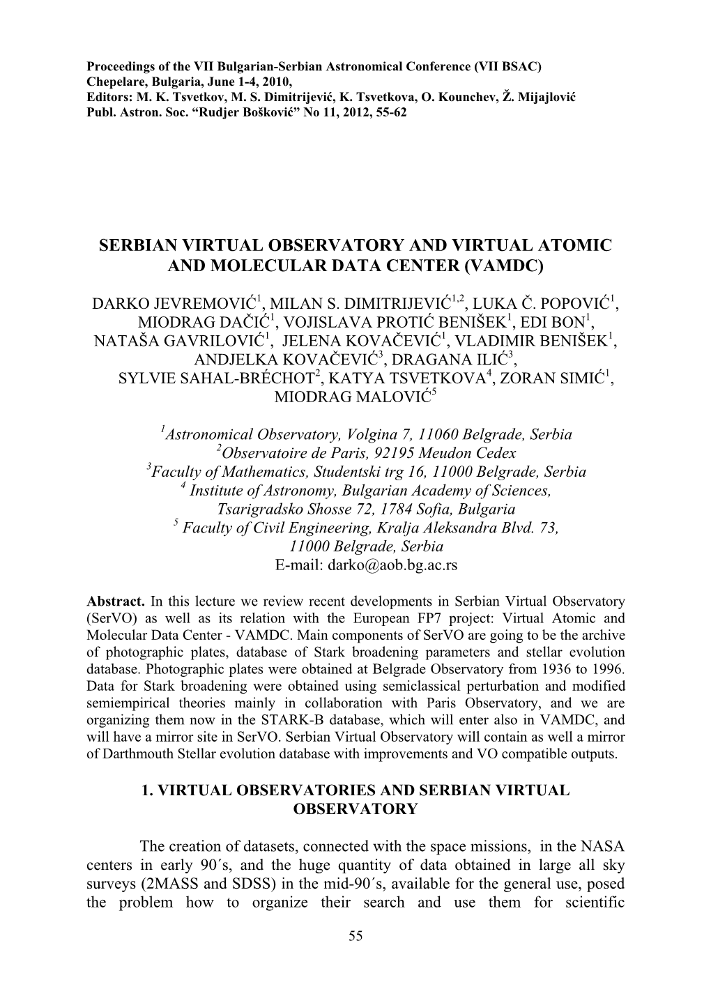 Serbian Virtual Observatory and Virtual Atomic and Molecular Data Center (Vamdc)