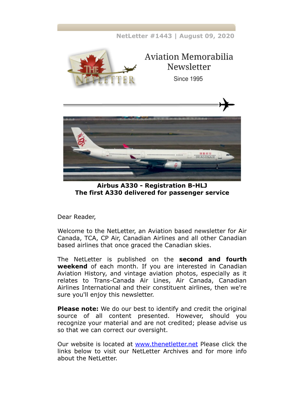 Netletter #1443 | August 09, 2020 Airbus A330