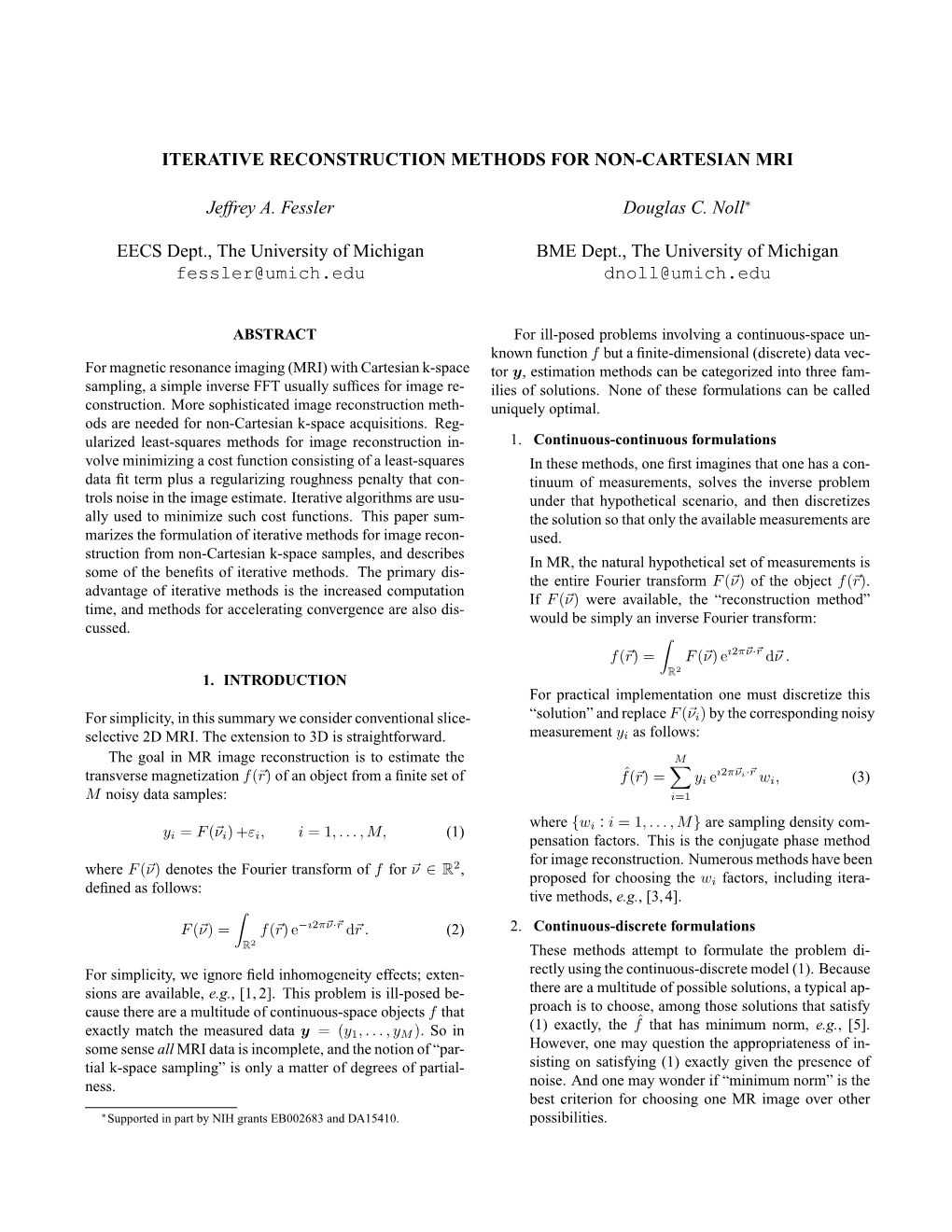 Iterative Reconstruction Methods for Non-Cartesian Mri