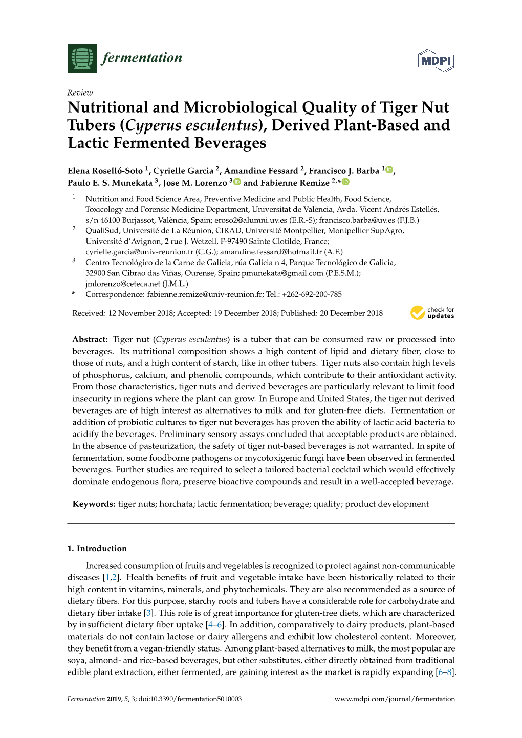 Nutritional and Microbiological Quality of Tiger Nut Tubers (Cyperus Esculentus), Derived Plant-Based and Lactic Fermented Beverages