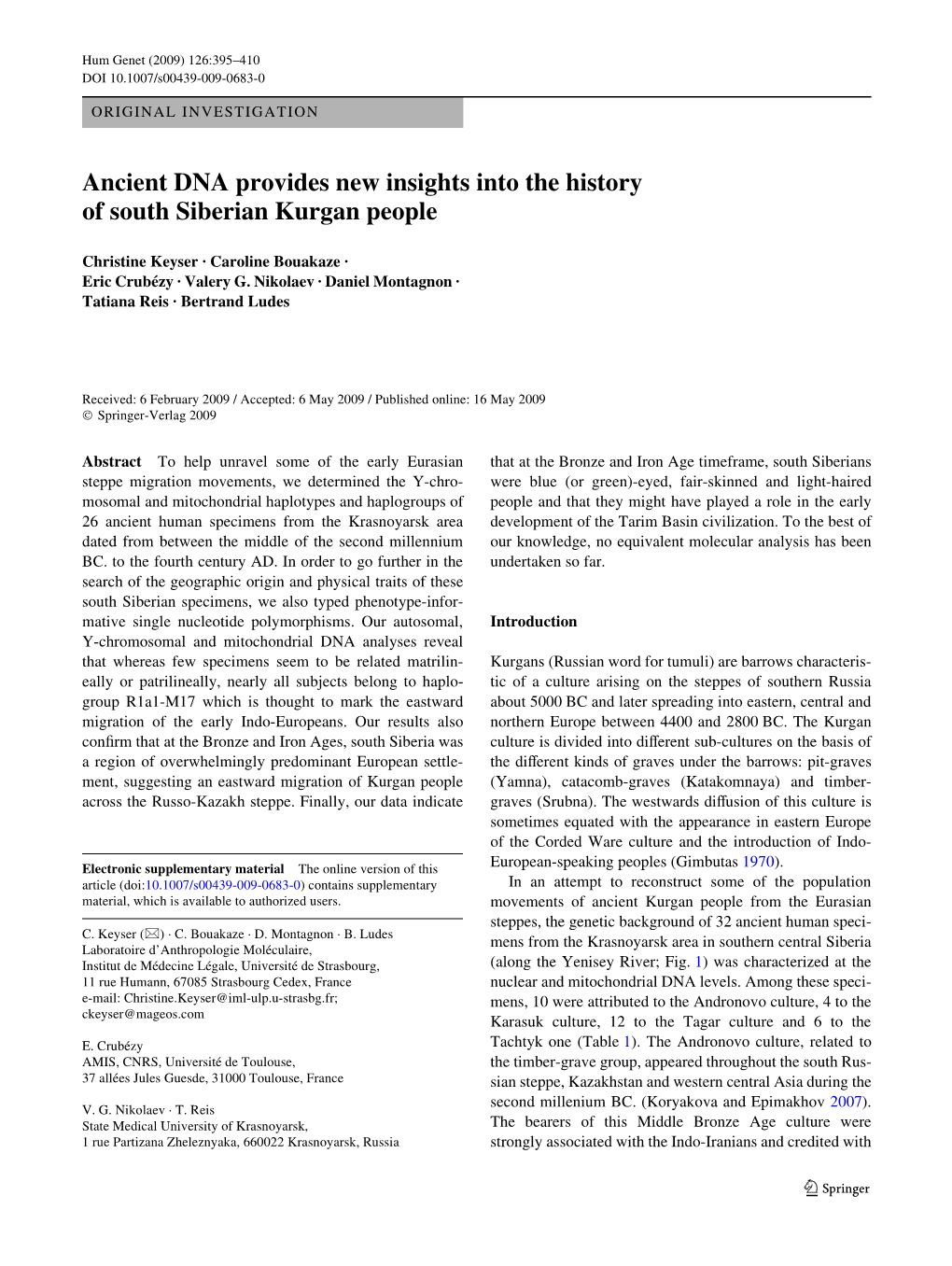 Ancient DNA Provides New Insights Into the History of South Siberian Kurgan People