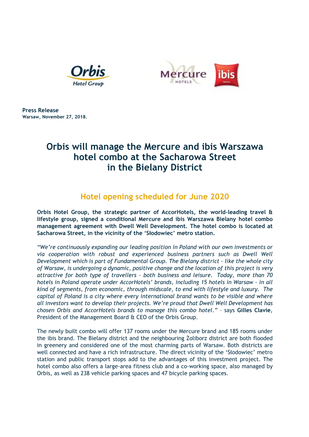 Orbis Will Manage the Mercure and Ibis Warszawa Hotel Combo at the Sacharowa Street in the Bielany District