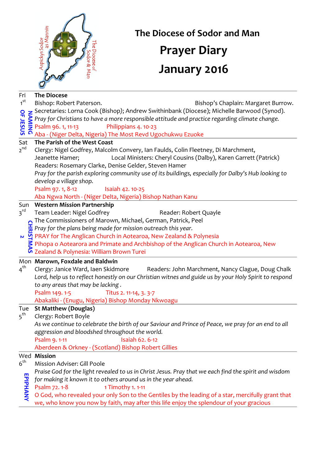 The Diocese of Sodor and Man Prayer Diary