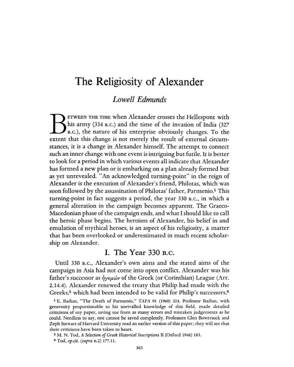 The Religiosity of Alexander Edmunds, Lowell Greek, Roman and Byzantine Studies; Fall 1971; 12, 3; Proquest Pg