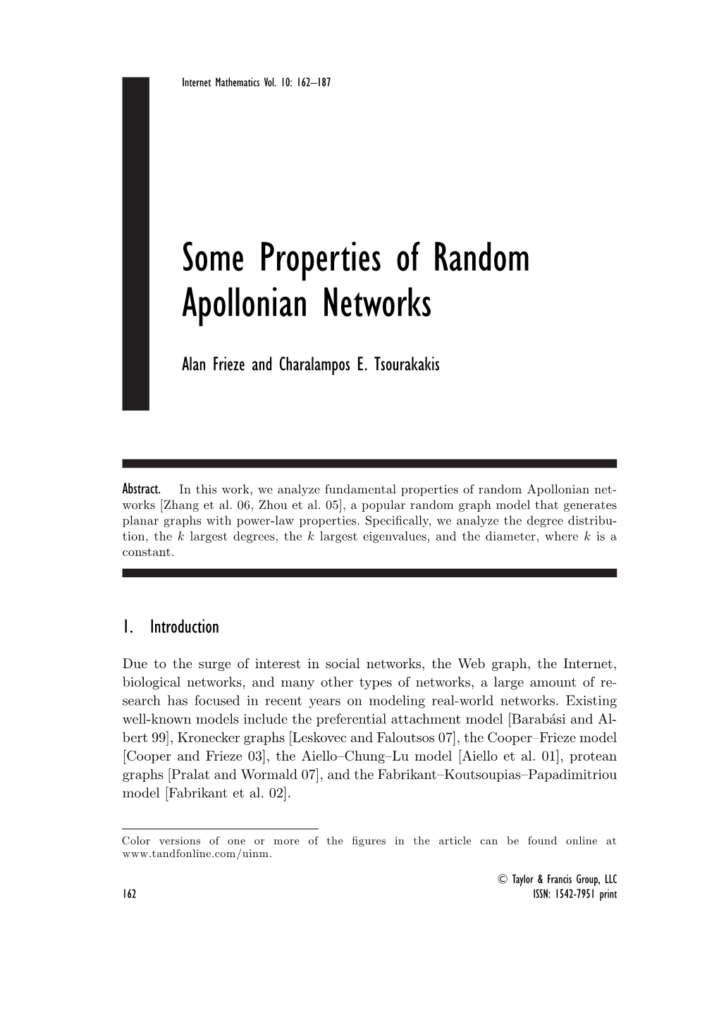 Some Properties of Random Apollonian Networks