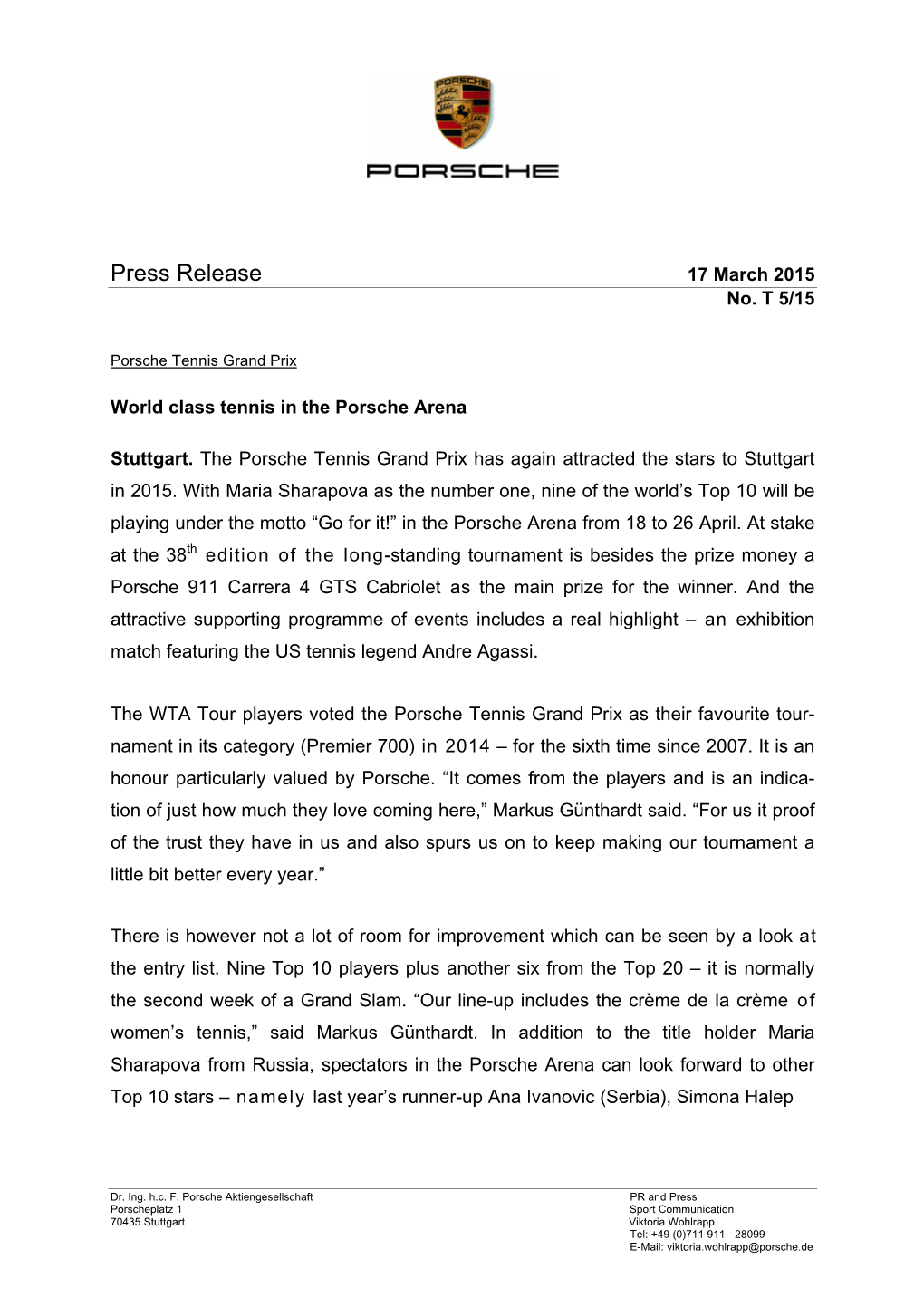 Press Release 17 March 2015 No