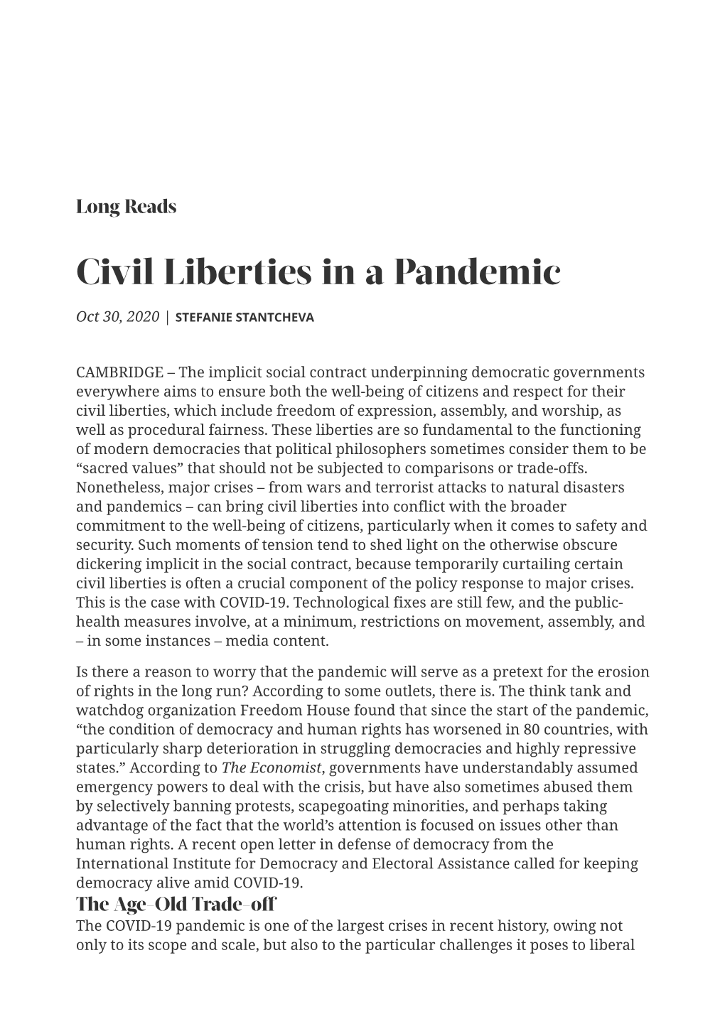 Civil Liberties in a Pandemic