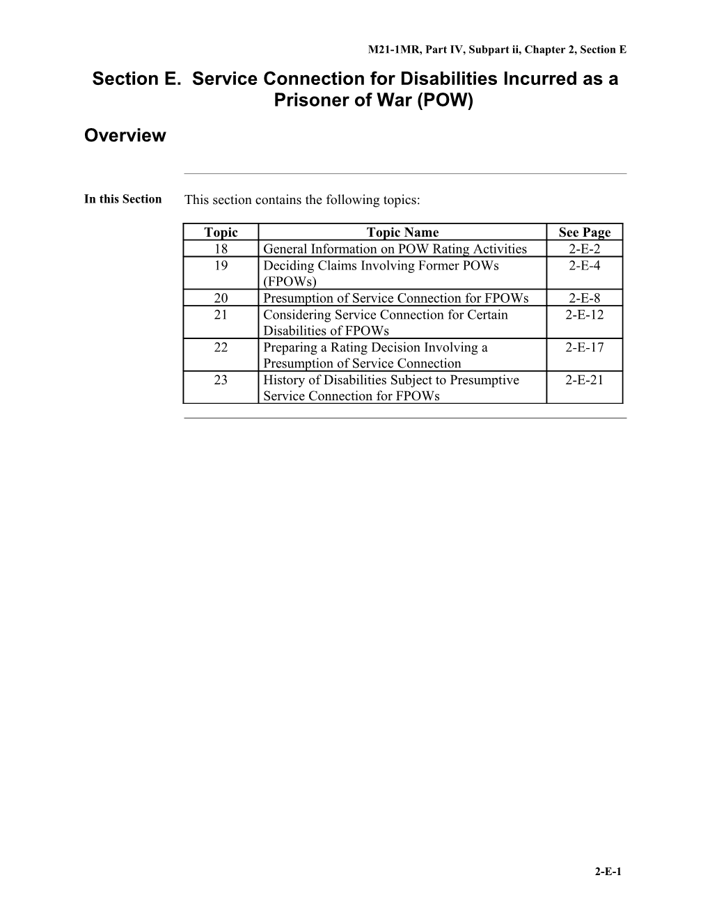 Part IV, Subpart Ii, Chapter 2, Section E. Service Connection for Disabilities Incurred