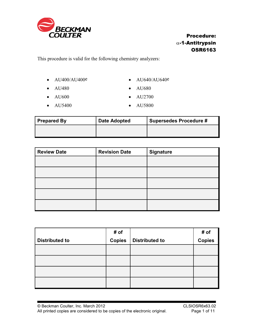 This Procedure Is Valid for the Following Chemistry Analyzers s1