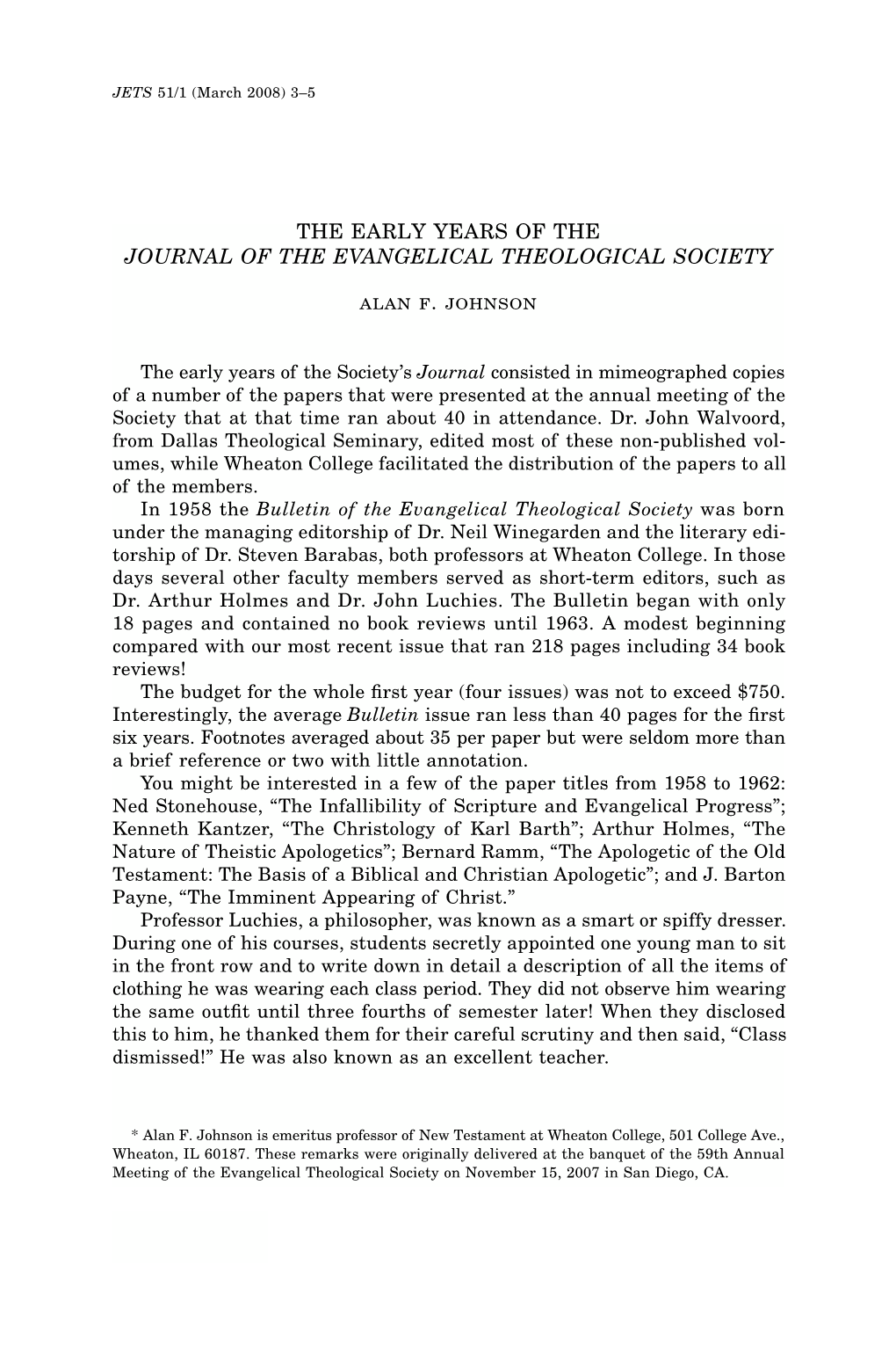 The Early Years of the Journal of the Evangelical Theological Society