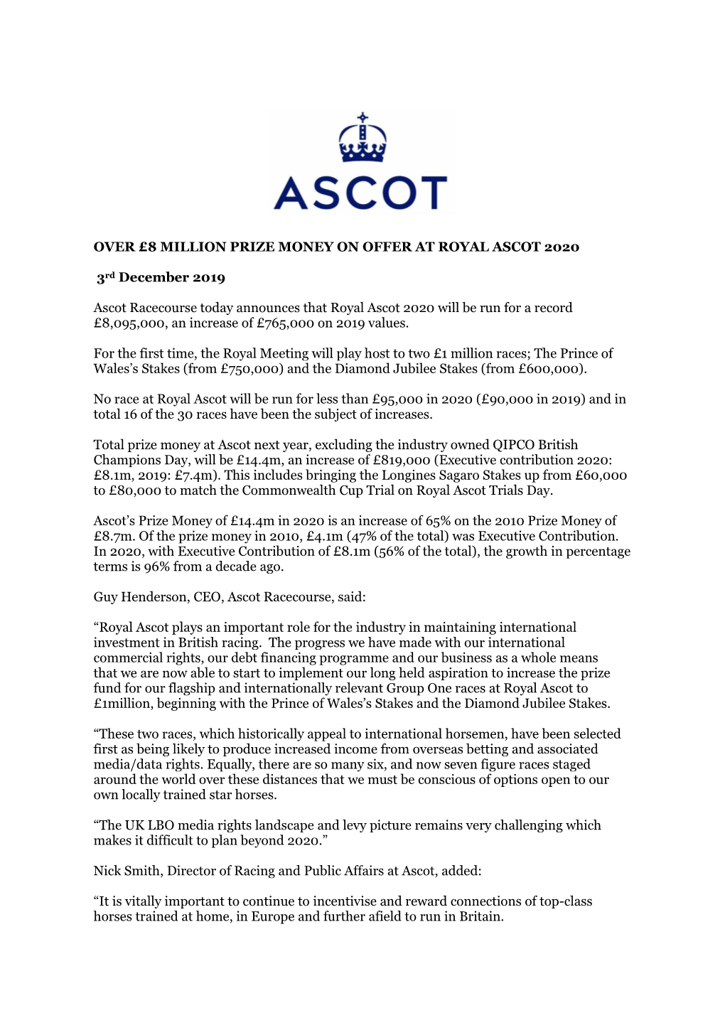 Over £8 Million Prize Money on Offer at Royal Ascot 2020