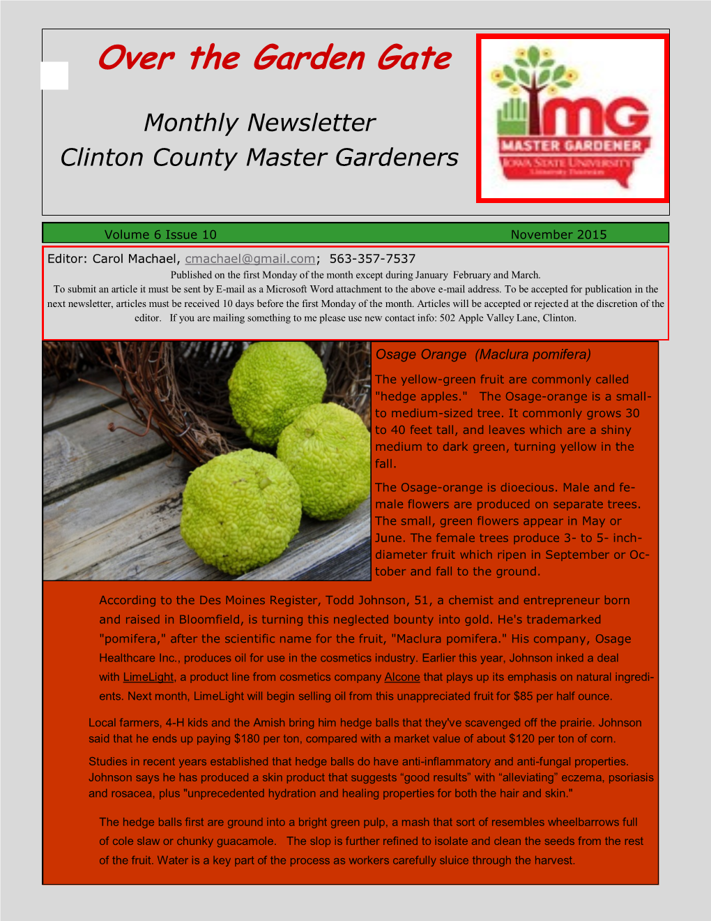 Over the Garden Gate Monthly Newsletter Clinton County Master