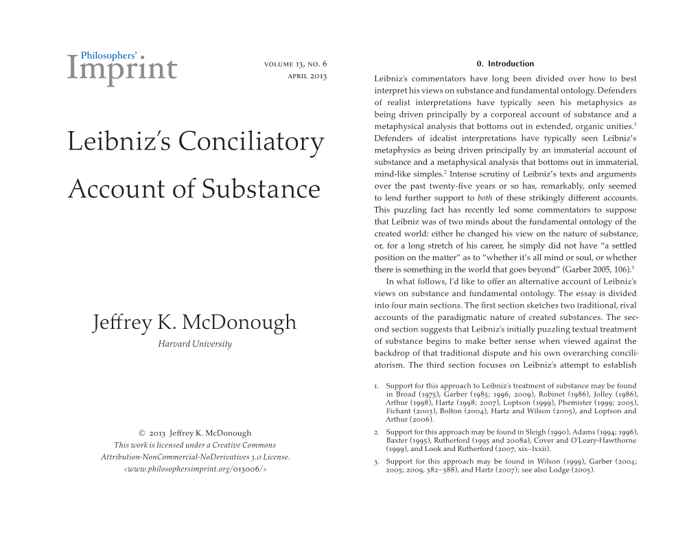 Leibniz's Conciliatory Account of Substance