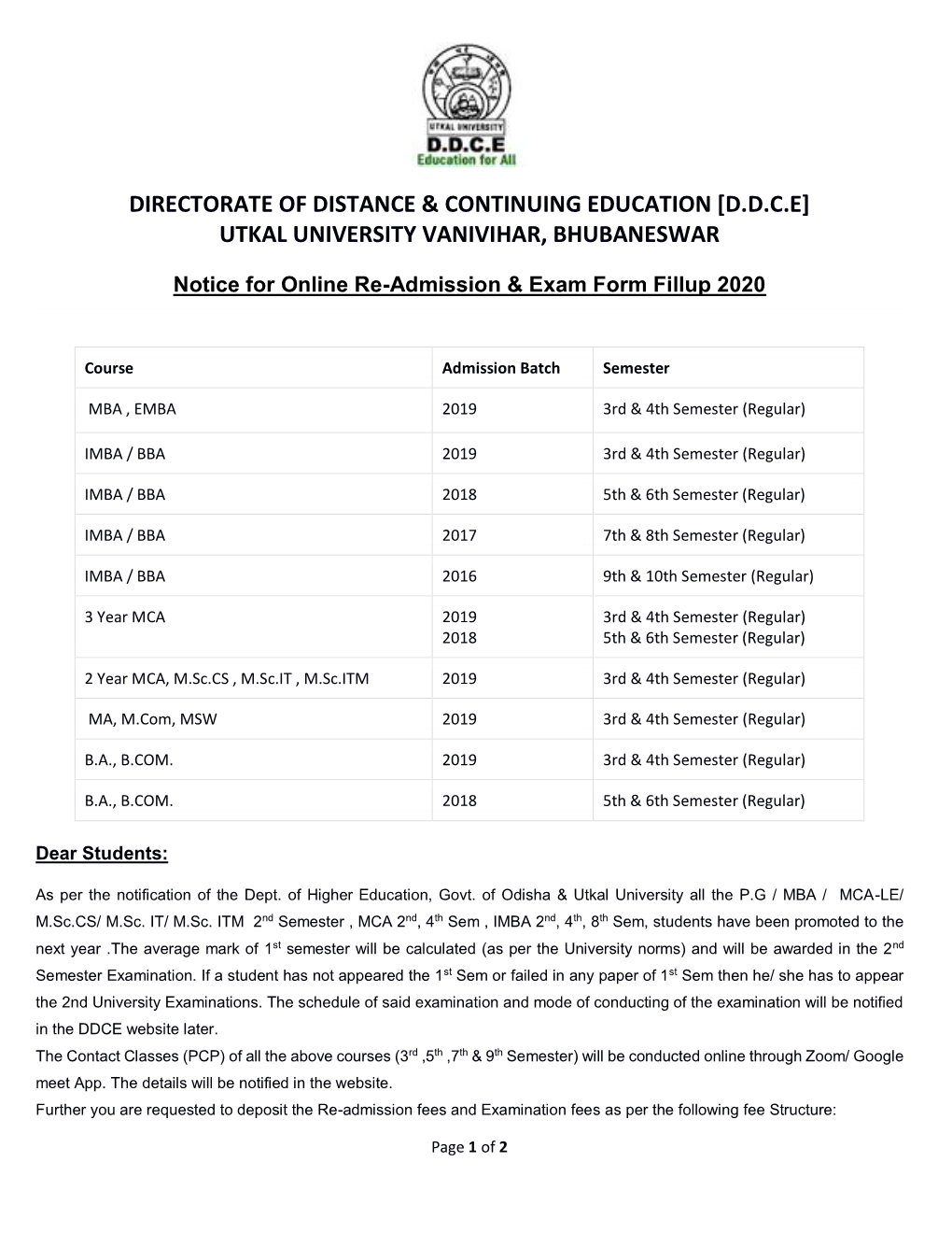 Directorate of Distance & Continuing Education [Ddce] Utkal University