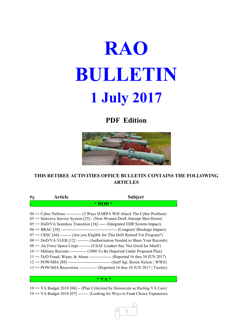 RAO BULLETIN 1 July 2017