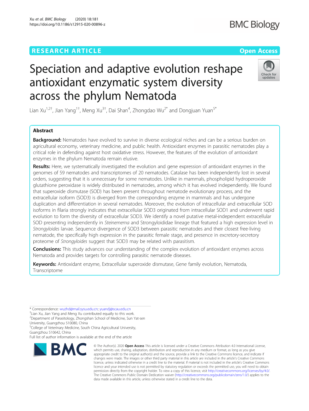 Speciation and Adaptive Evolution Reshape Antioxidant Enzymatic
