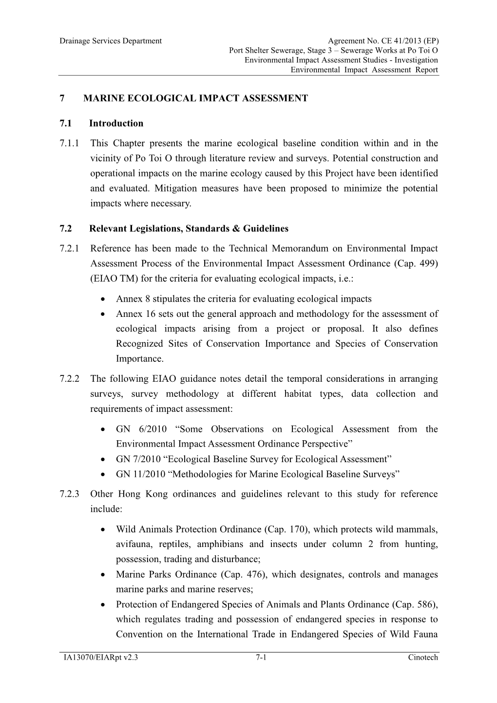 7 Marine Ecological Impact Assessment