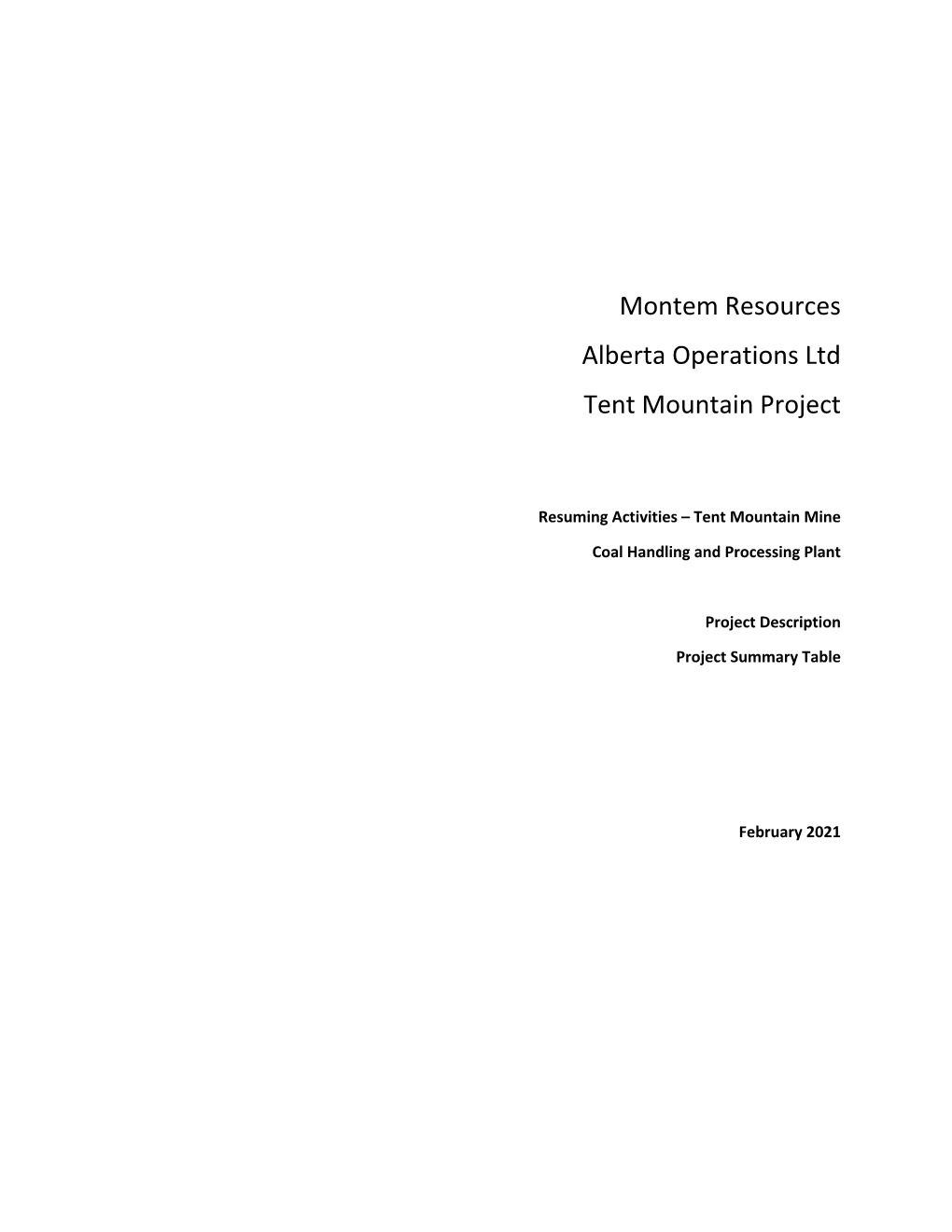 Montem Resources Alberta Operations Ltd Tent Mountain Project