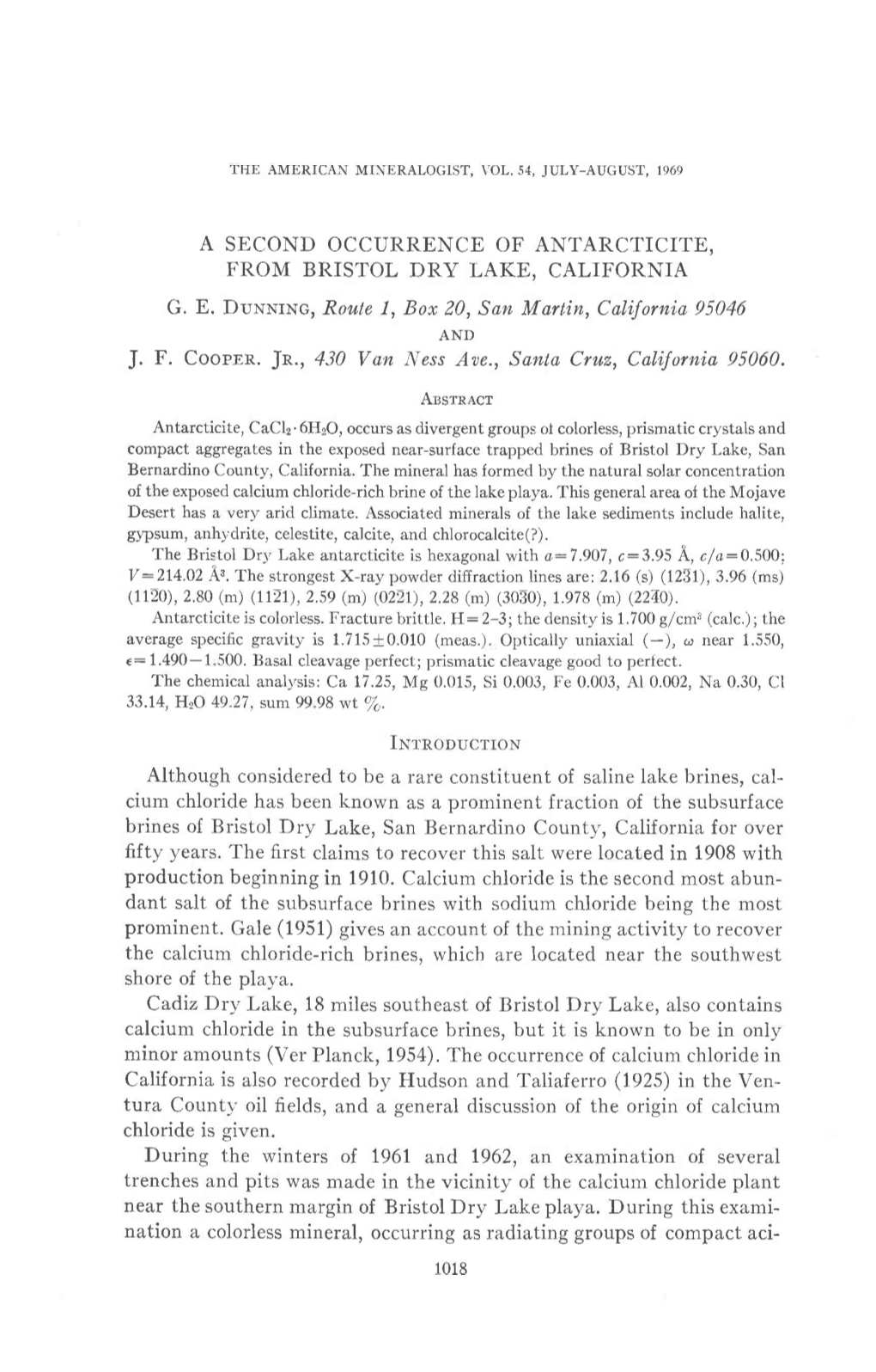 A Second Occurrence of Antarcticite, from Bristol Dry Lake, California G