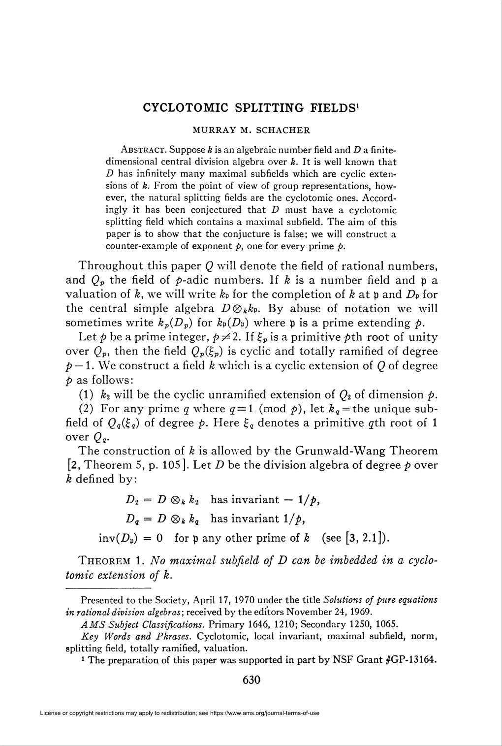 Cyclotomic Splitting Fields1