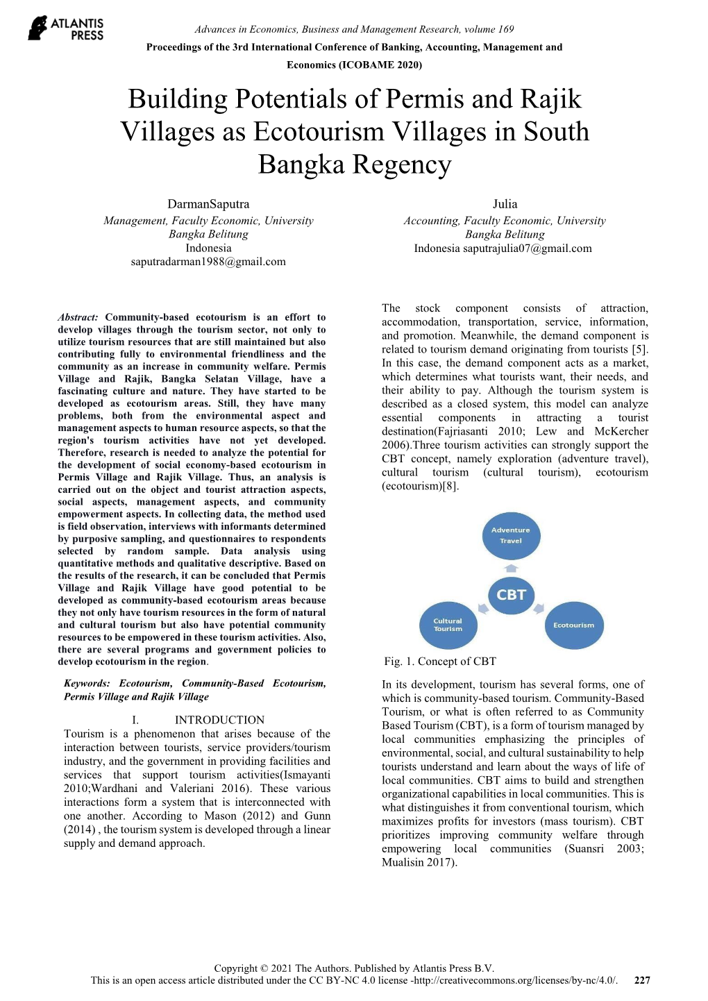 Building Potentials of Permis and Rajik Villages As Ecotourism Villages in South Bangka Regency