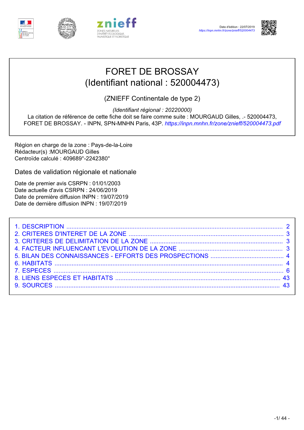 FORET DE BROSSAY (Identifiant National : 520004473)