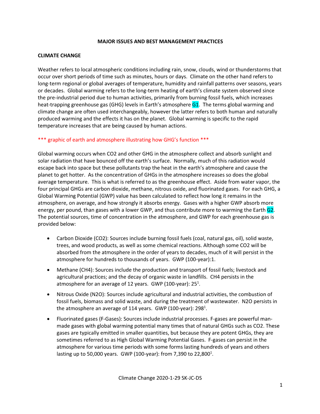 Climate Change 2020-1-29 SK-JC-DS 1 MAJOR ISSUES AND