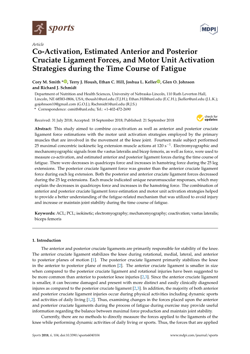 Co-Activation, Estimated Anterior and Posterior Cruciate Ligament Forces, and Motor Unit Activation Strategies During the Time Course of Fatigue