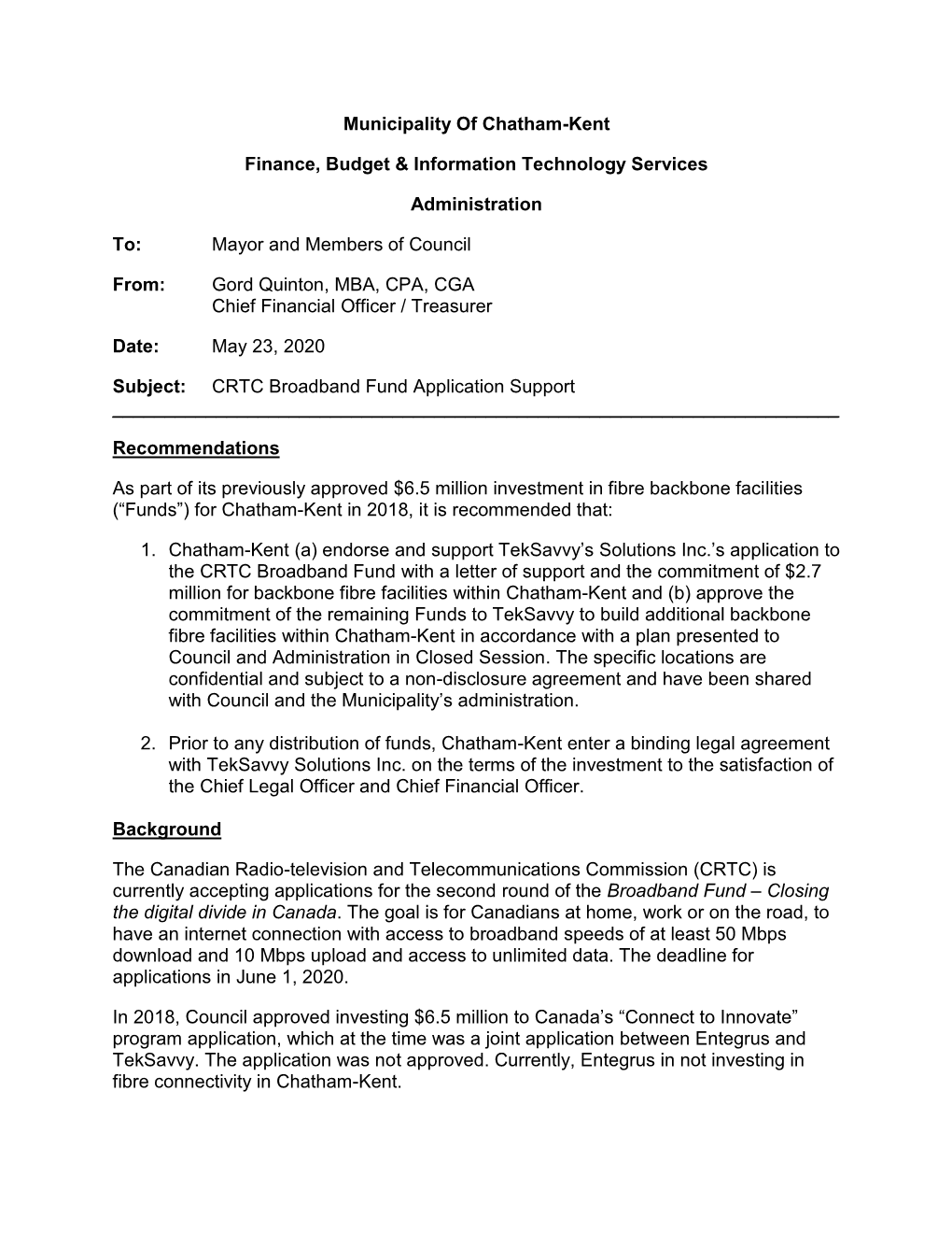 CRTC Broadband Fund Application Support ______