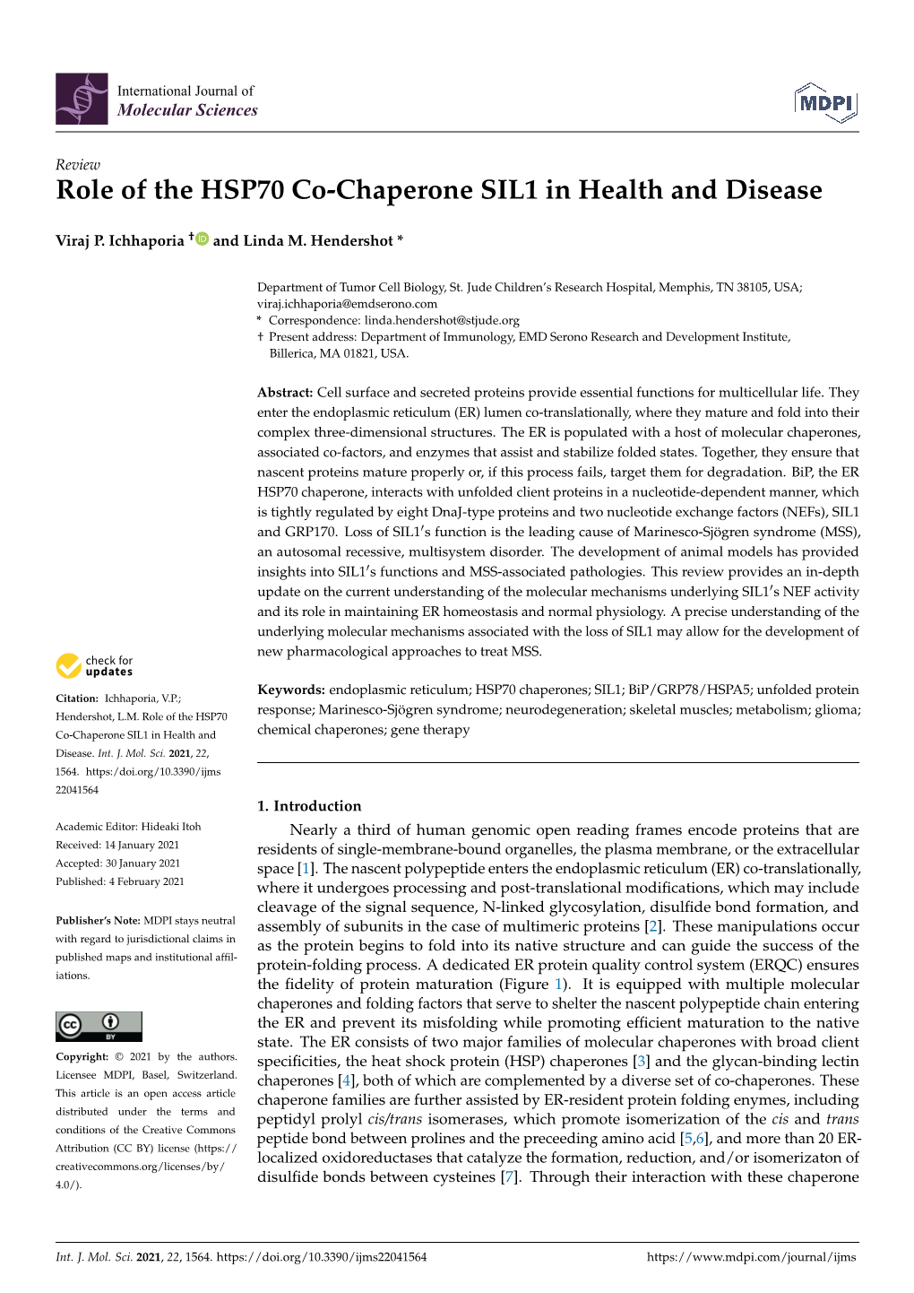 Role of the HSP70 Co-Chaperone SIL1 in Health and Disease