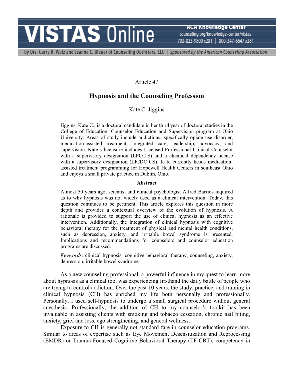 Hypnosis and the Counseling Profession