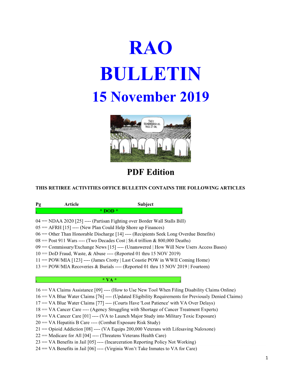 RAO BULLETIN 15 November 2019