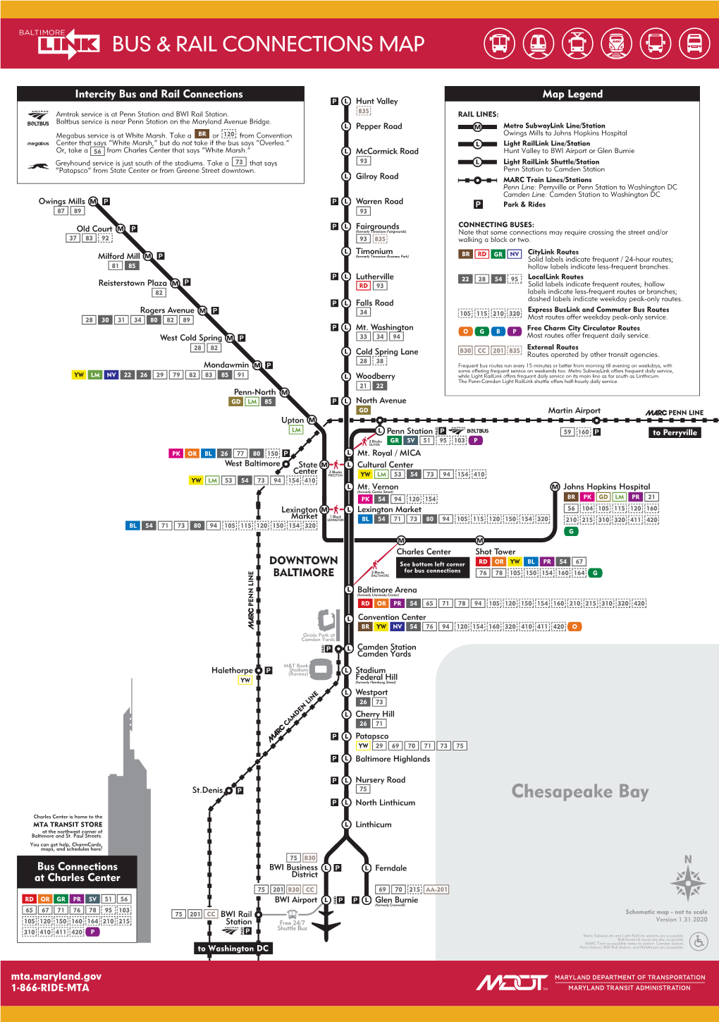 Bus and Rail Connections Map Legend Hunt Valley Amtrak Service Is at Penn Station and BWI Rail Station