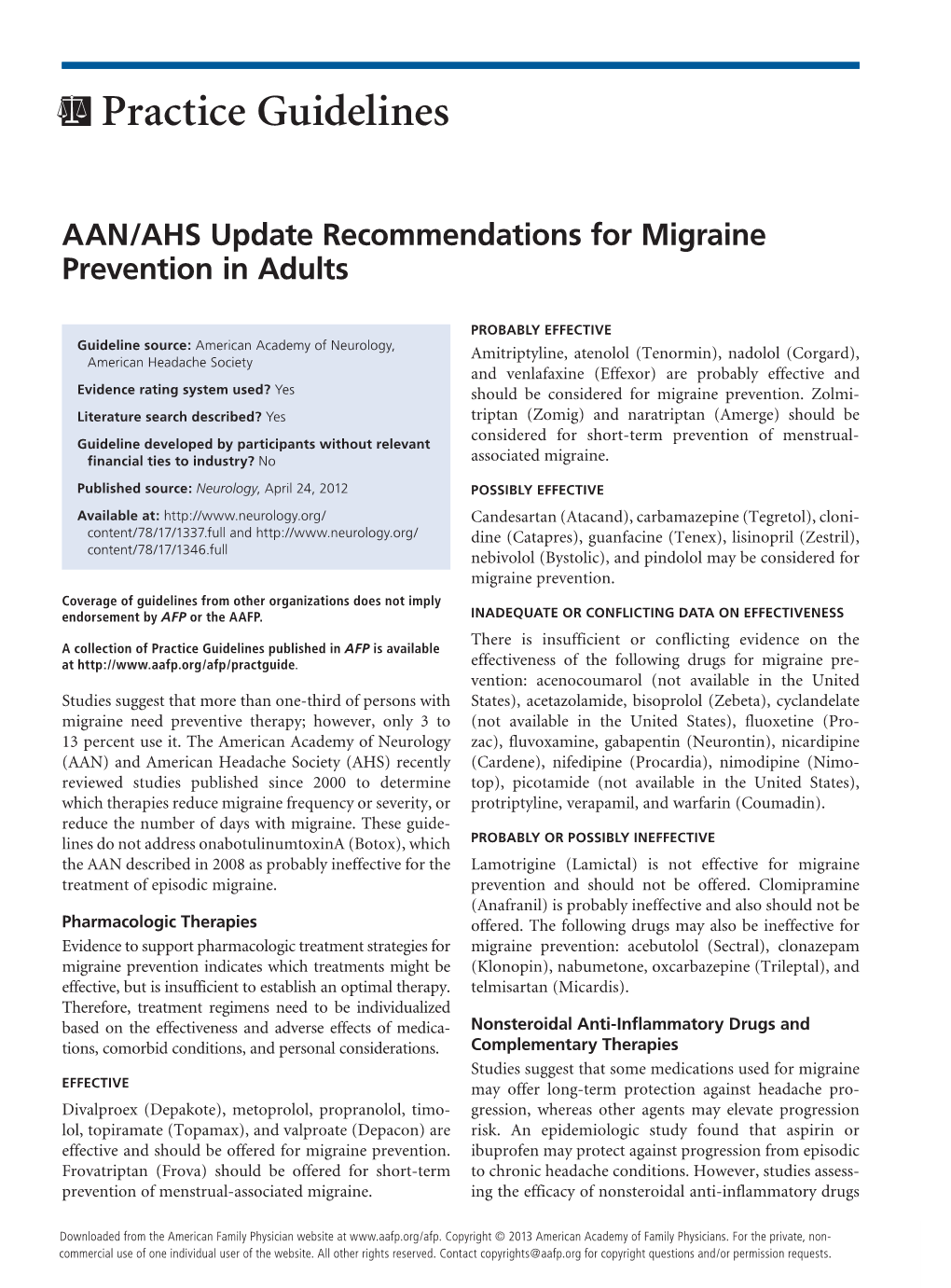 AAN/AHS Update Recommendations for Migraine Prevention in Adults