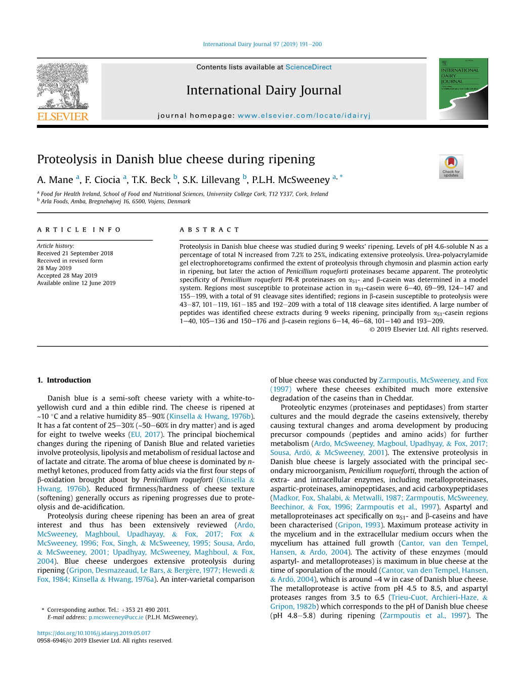 Proteolysis in Danish Blue Cheese During Ripening