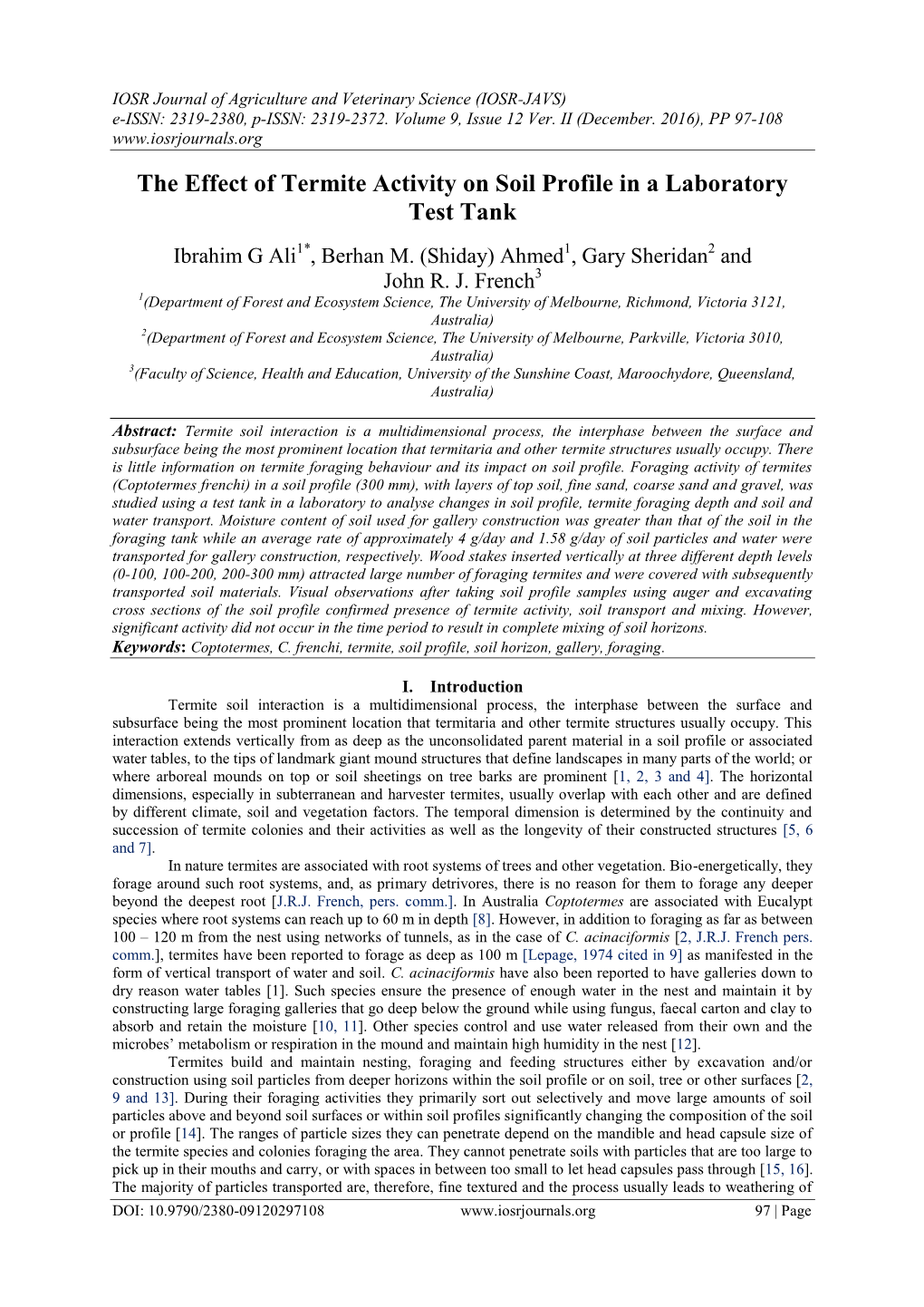 The Effect of Termite Activity on Soil Profile in a Laboratory Test Tank