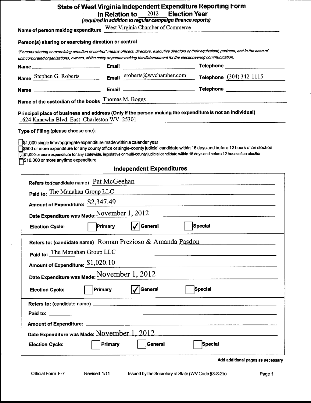 November 1, 2012 Election Cycle: Primary V General Special