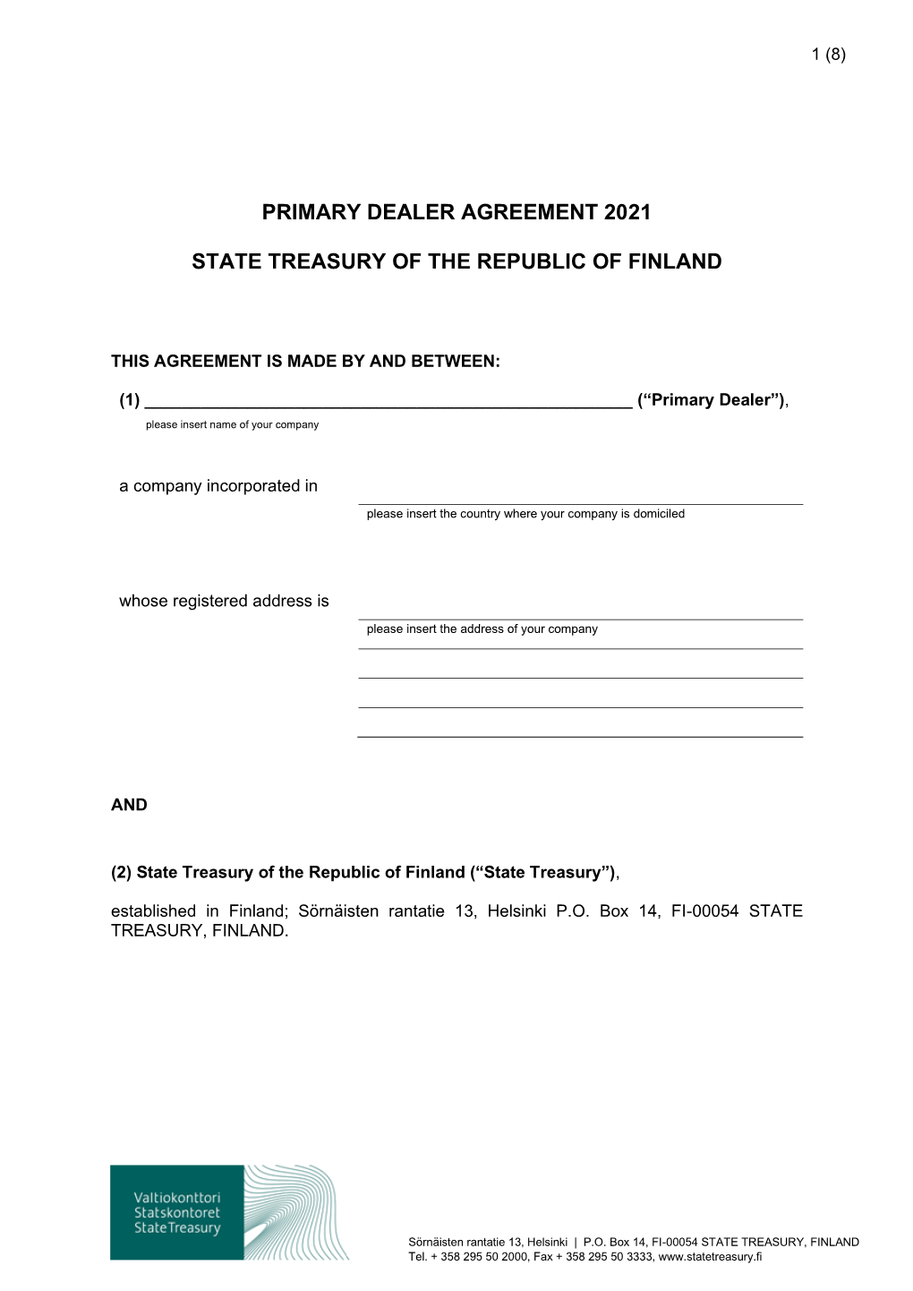 Primary Dealer Agreement 2021