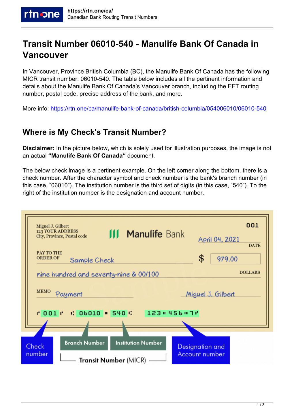 054006010 — Transit and Routing Numbers for The