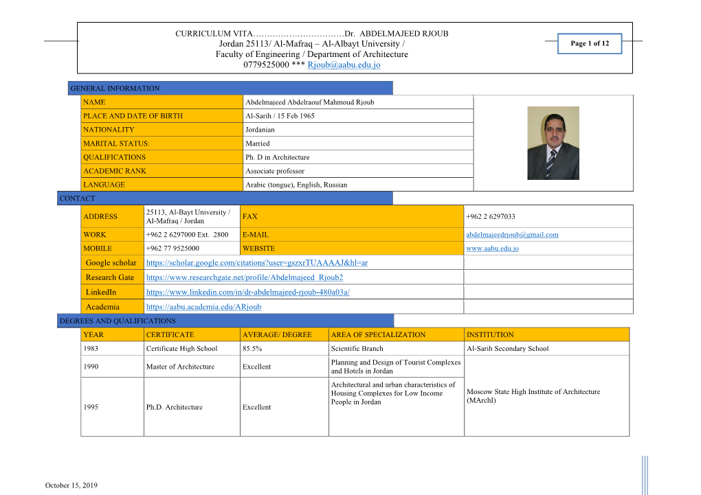 Jordan 25113/ Al-Mafraq – Al-Albayt University / Faculty of Engineering