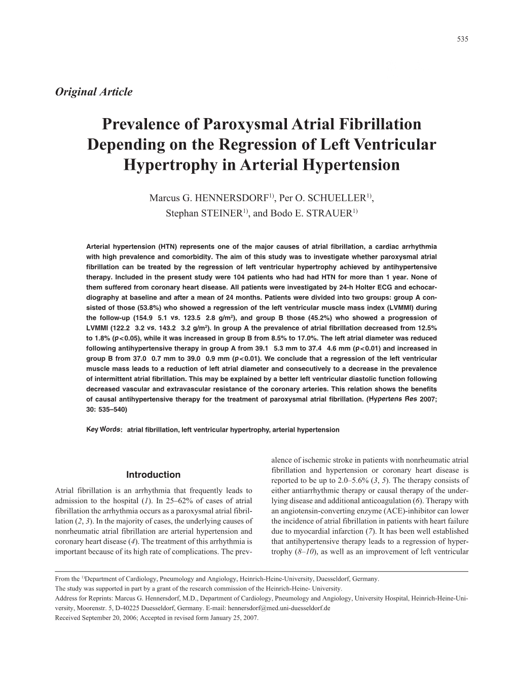 Prevalence of Paroxysmal Atrial Fibrillation Depending on the Regression of Left Ventricular Hypertrophy in Arterial Hypertension