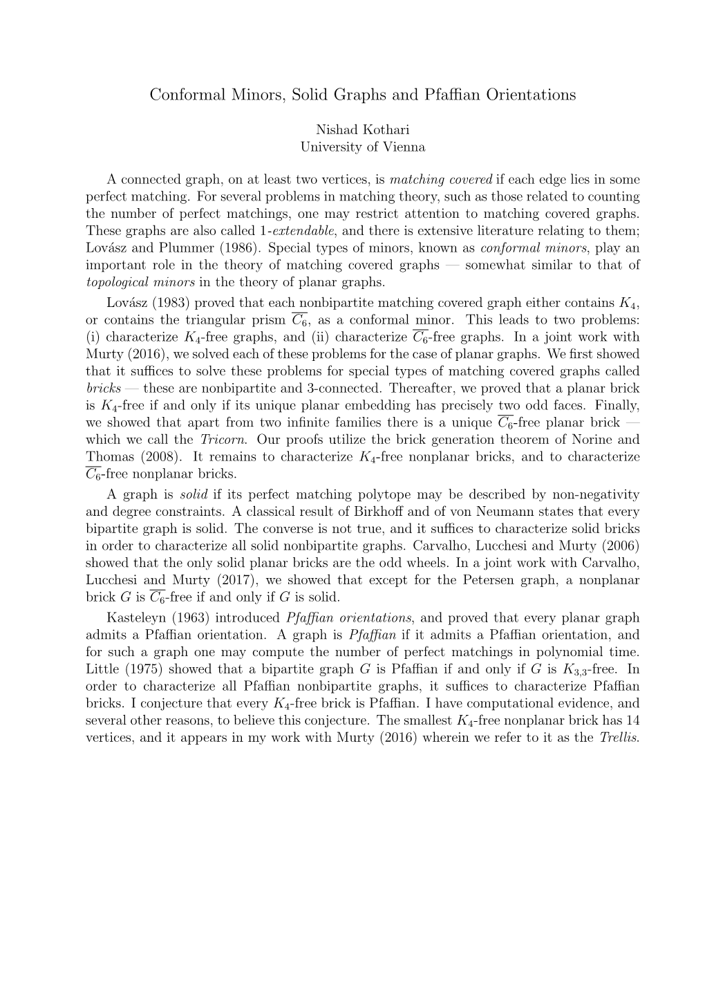 Conformal Minors, Solid Graphs and Pfaffian Orientations