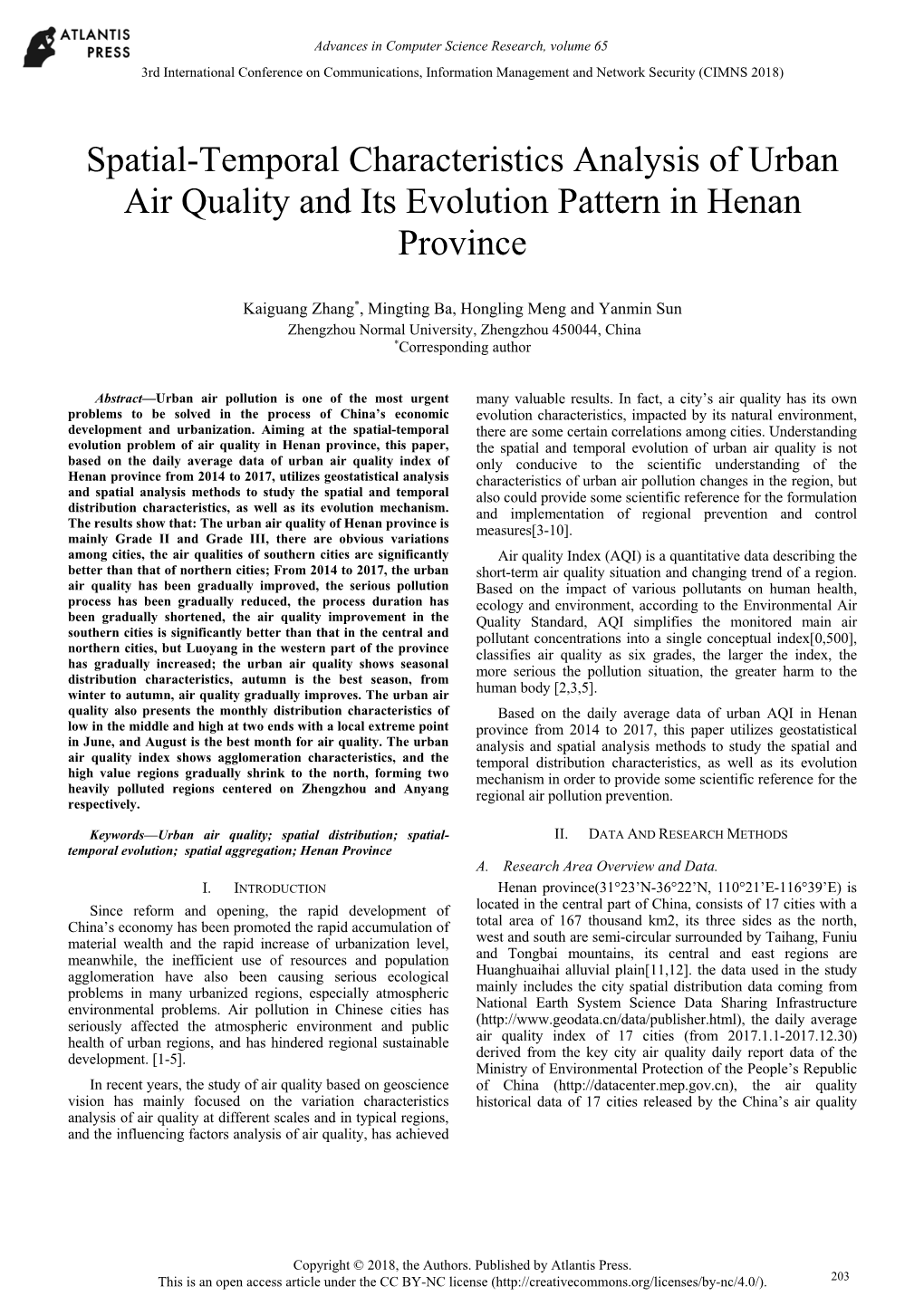 Spatial-Temporal Characteristics Analysis of Urban Air Quality and Its Evolution Pattern in Henan Province