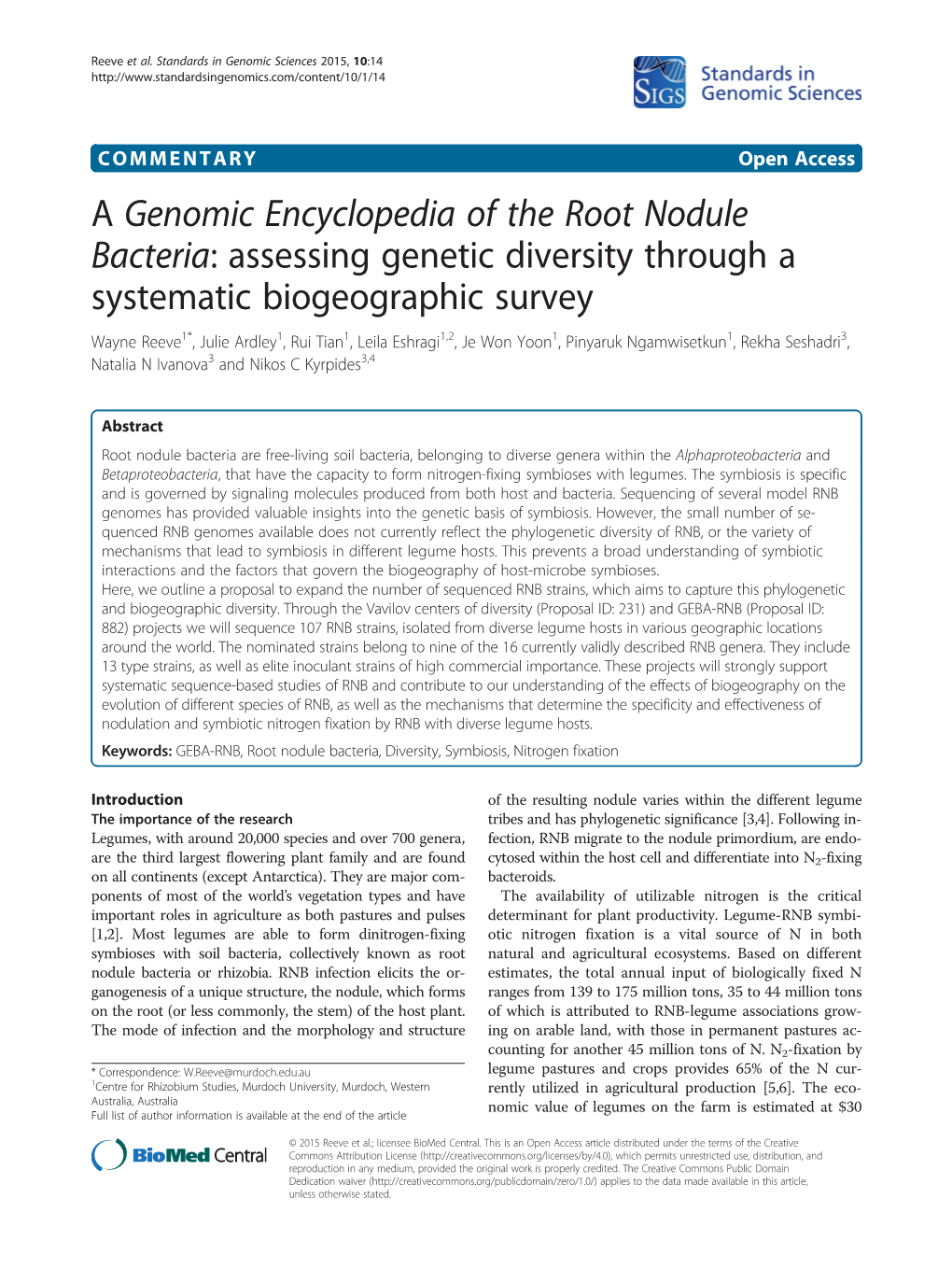 A Genomic Encyclopedia of the Root Nodule Bacteria