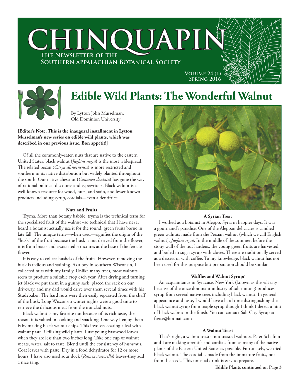 CHINQUAPIN the Newsletter of the Southern Appalachian Botanical Society