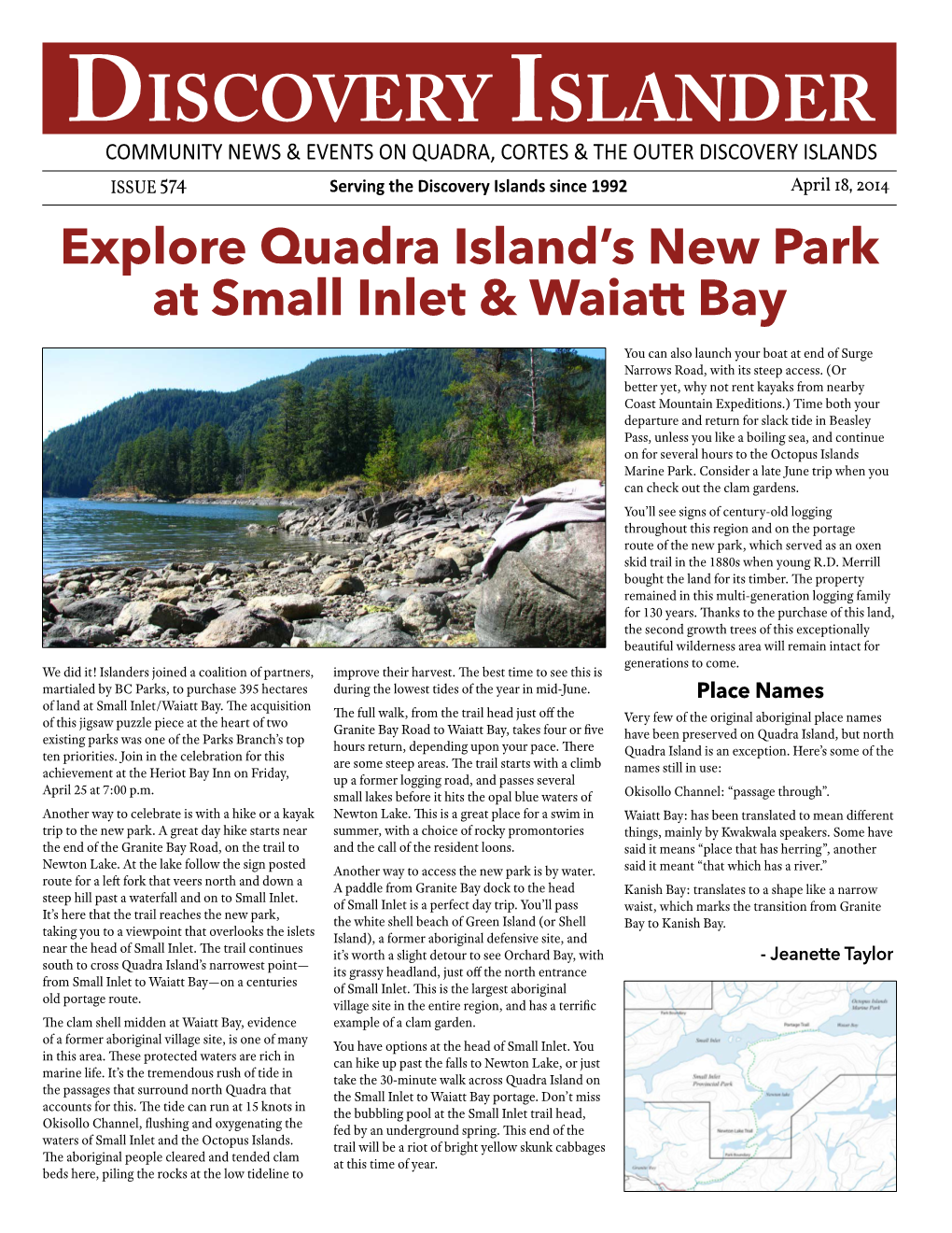 Explore Quadra Island's New Park at Small Inlet & Waiatt