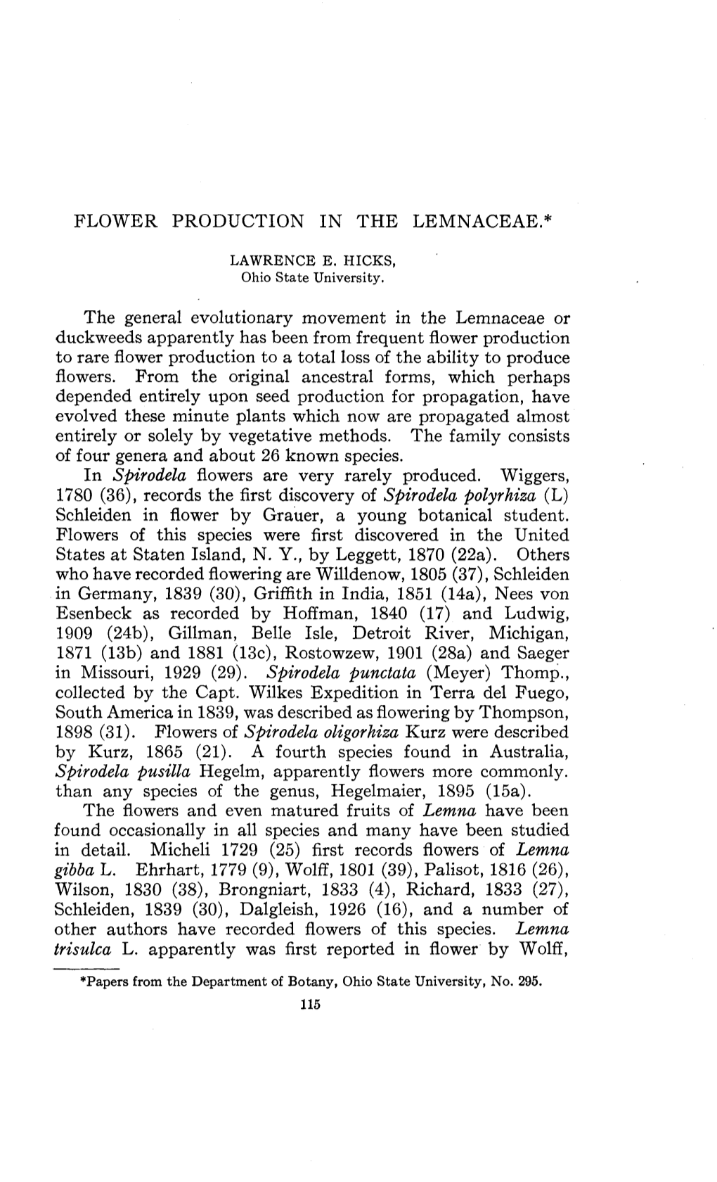 Flower Production in the Lemnaceae.*