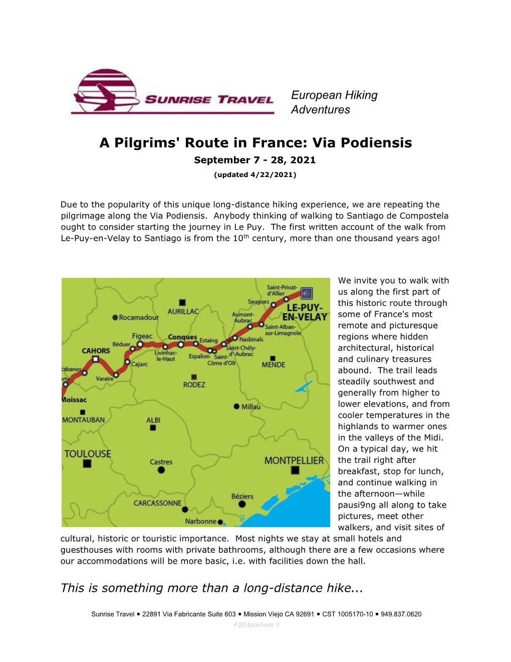 A Pilgrims' Route in France: Via Podiensis September 7 - 28, 2021